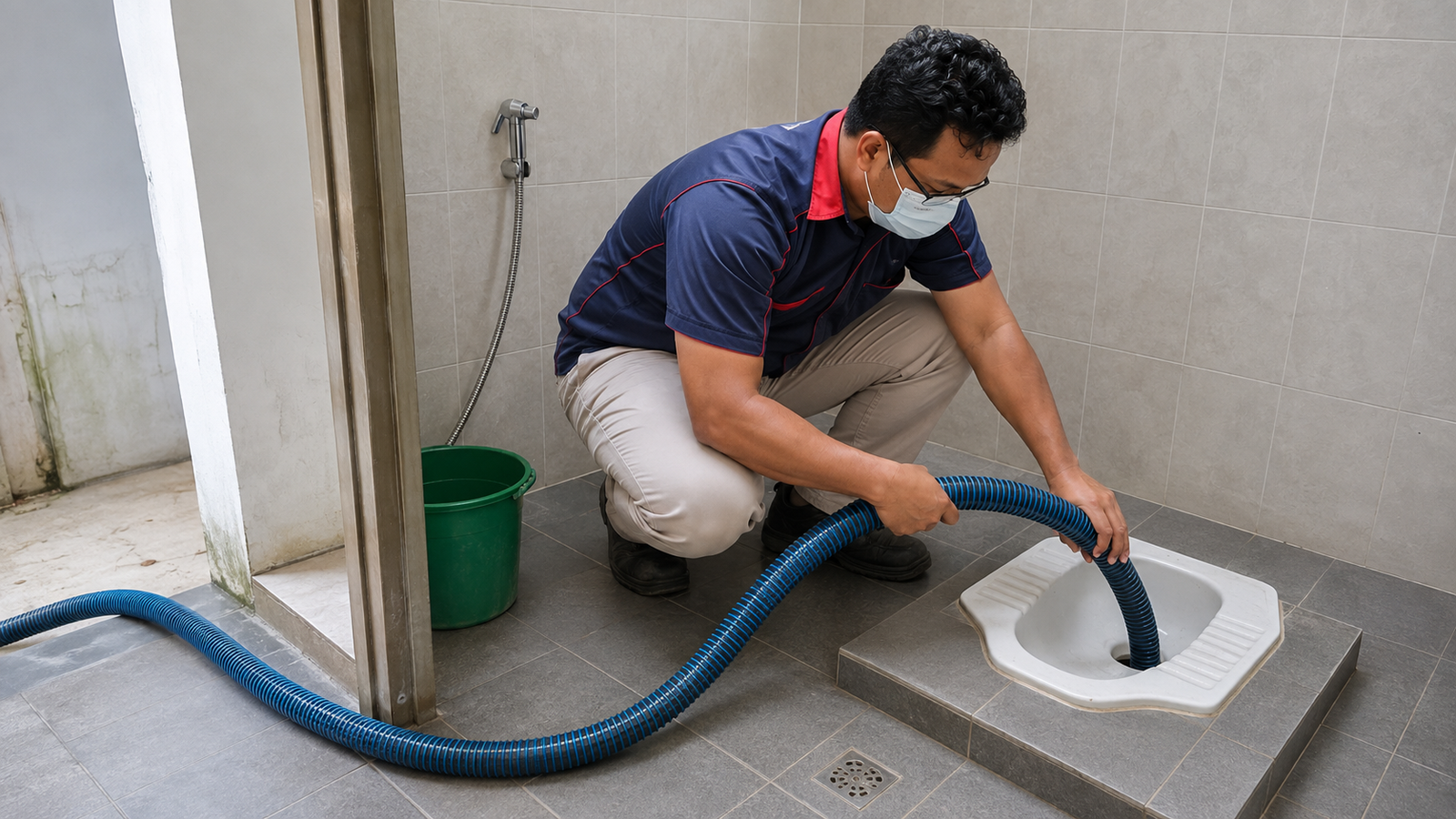 Petugas menangani WC mampet